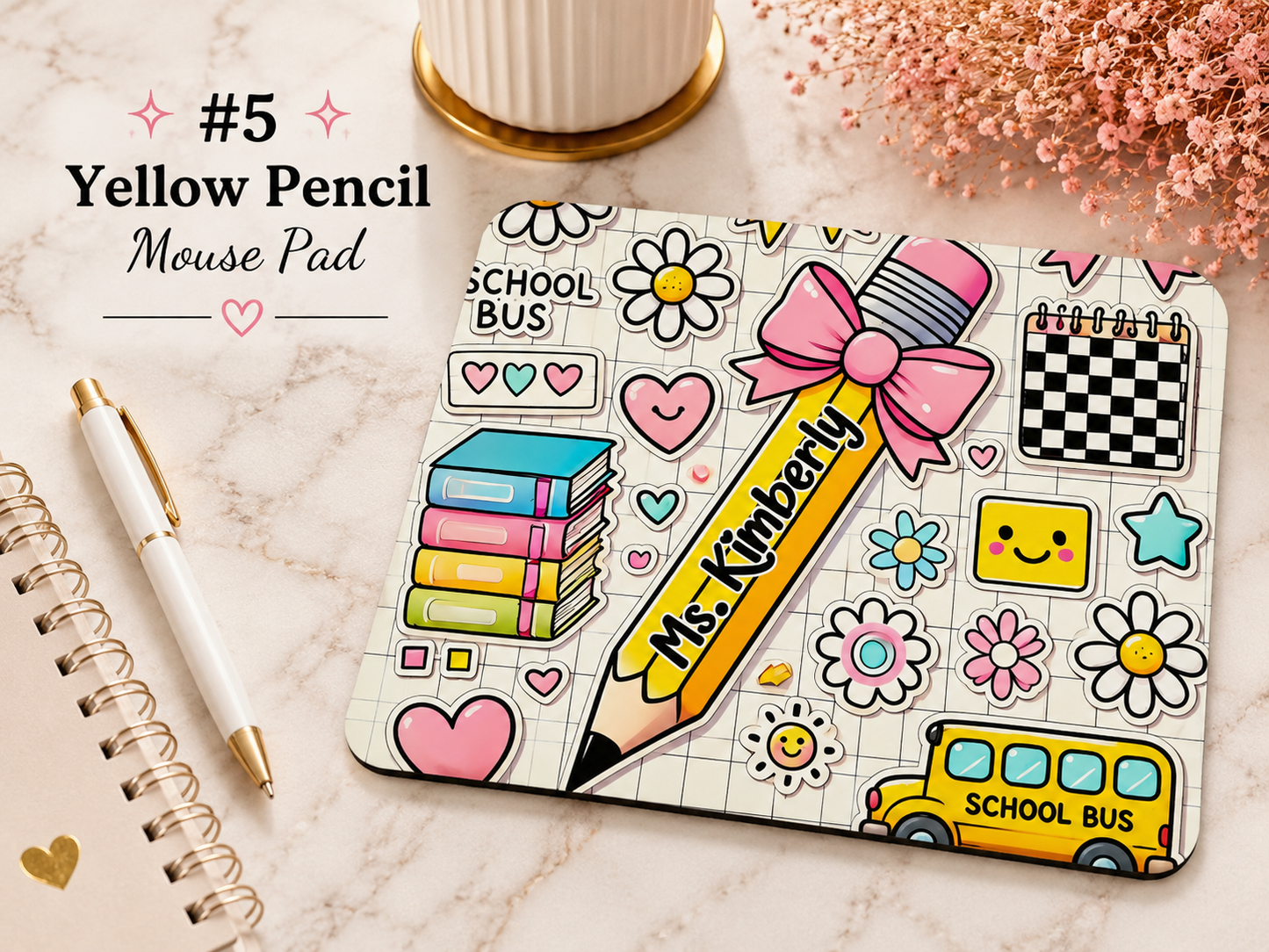 Personalized Teacher Mouse Pad | Custom Teacher Gift | School Staff Desk Accessory | Optional Name Personalization