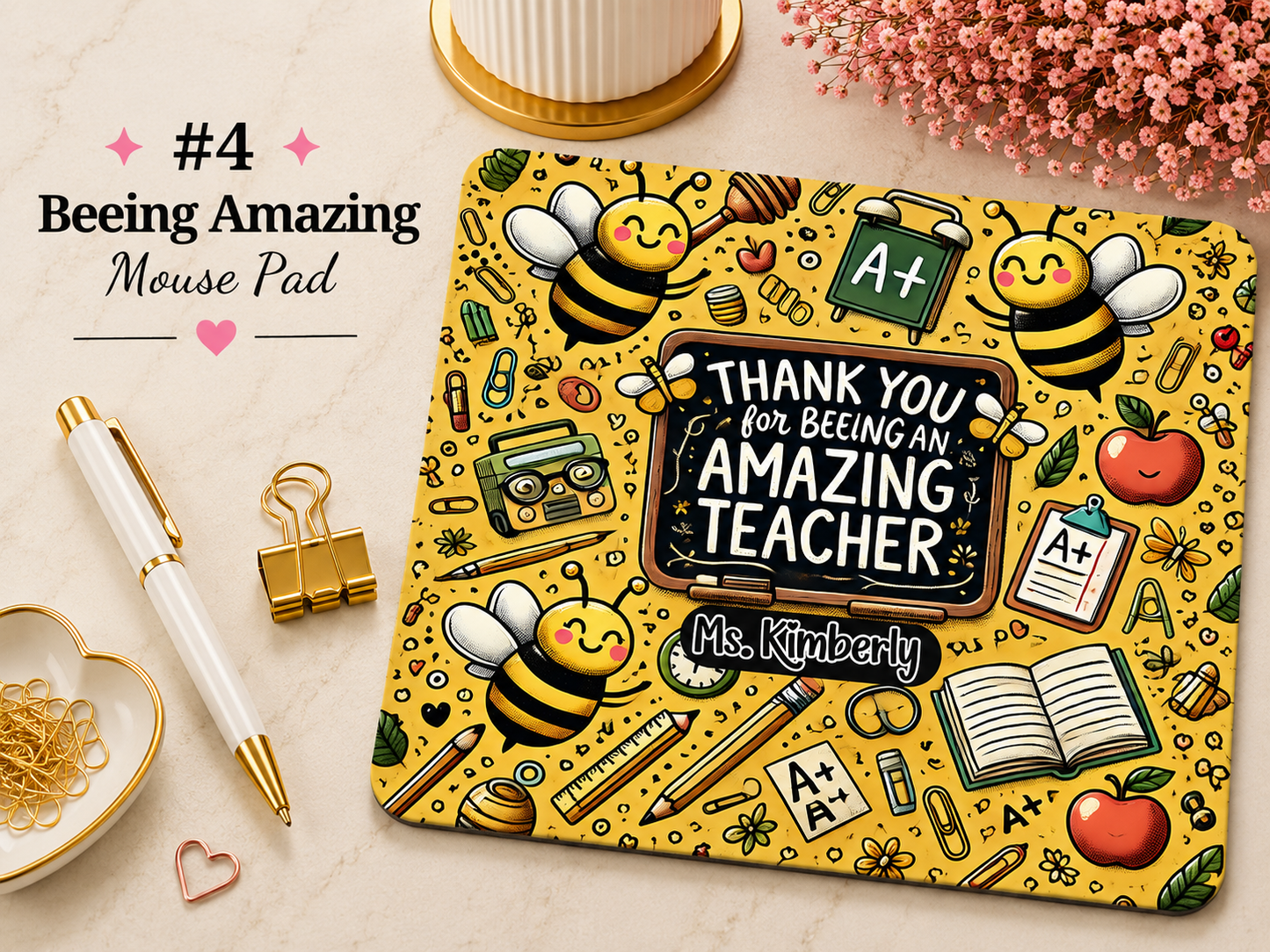 Personalized Teacher Mouse Pad | Custom Teacher Gift | School Staff Desk Accessory | Optional Name Personalization