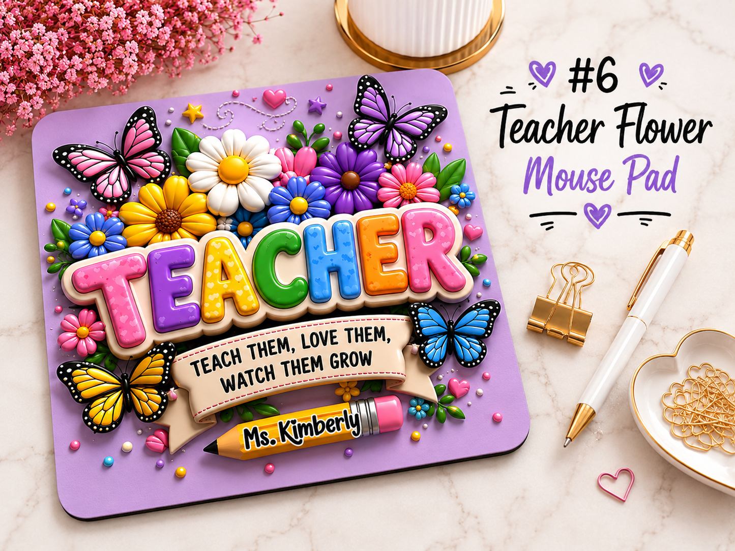 Personalized Teacher Mouse Pad | Custom Teacher Gift | School Staff Desk Accessory | Optional Name Personalization