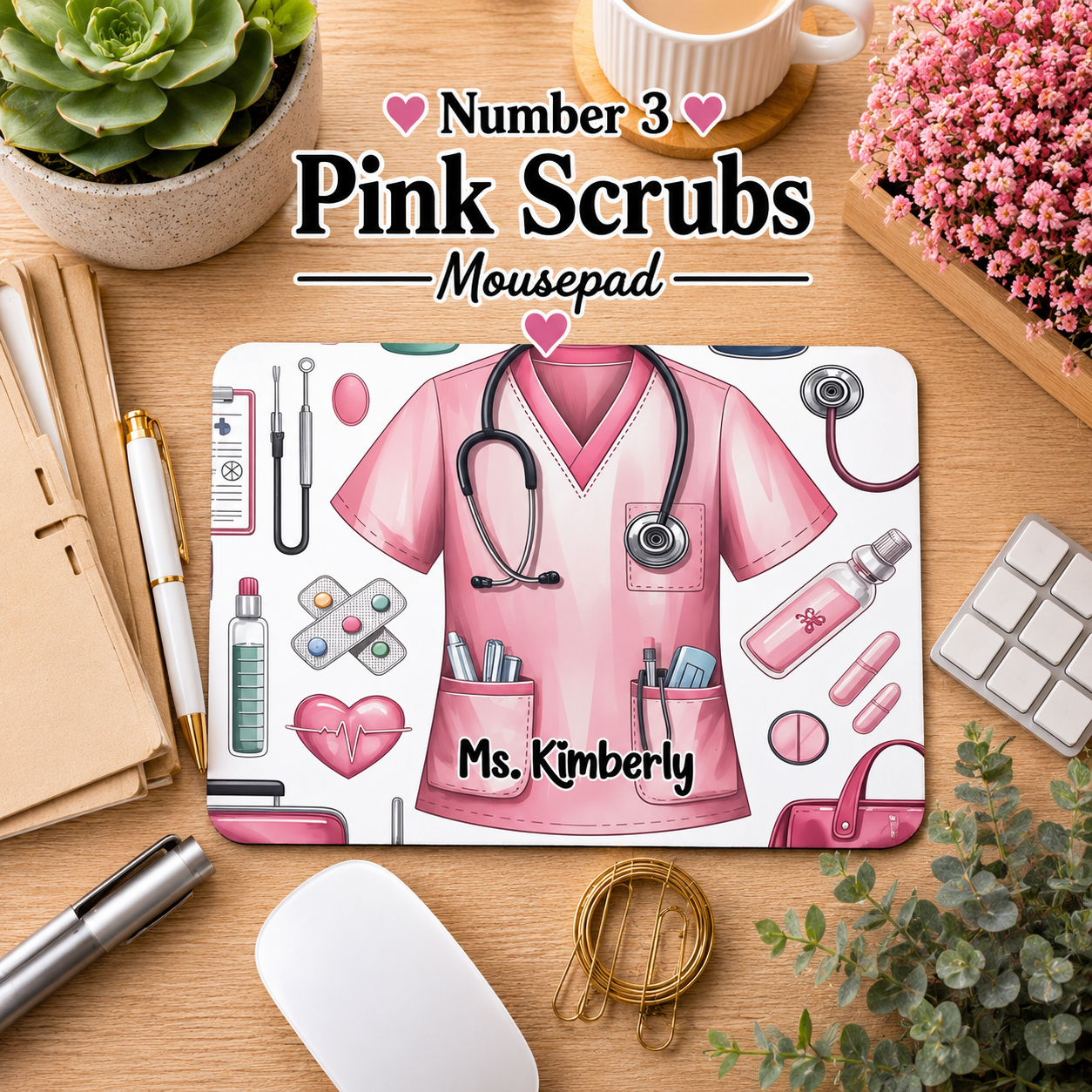 Personalized Nurse Mouse Pad – Custom Name Healthcare Mouse Pad – RN, LPN, CNA, Medical Assistant Desk Accessory