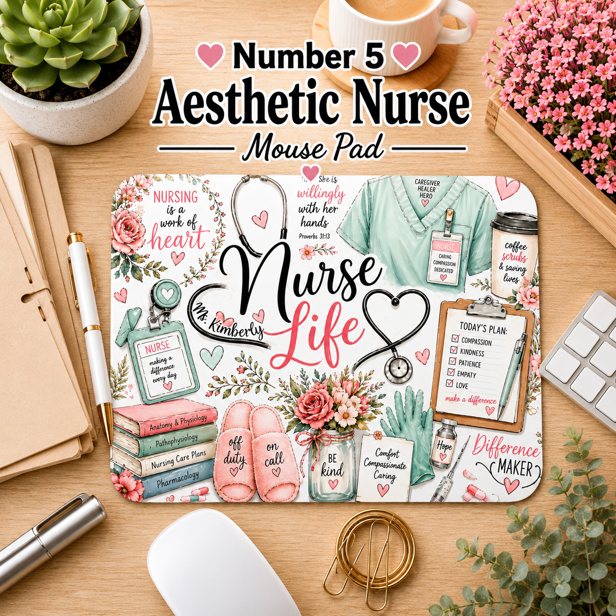 Personalized Nurse Mouse Pad – Custom Name Healthcare Mouse Pad – RN, LPN, CNA, Medical Assistant Desk Accessory