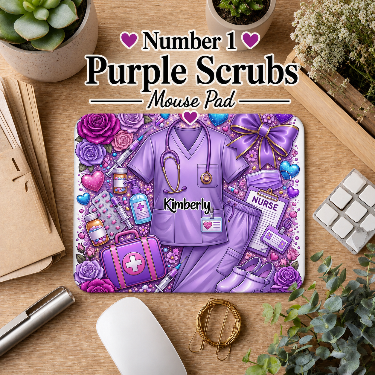 Personalized Nurse Mouse Pad – Custom Name Healthcare Mouse Pad – RN, LPN, CNA, Medical Assistant Desk Accessory