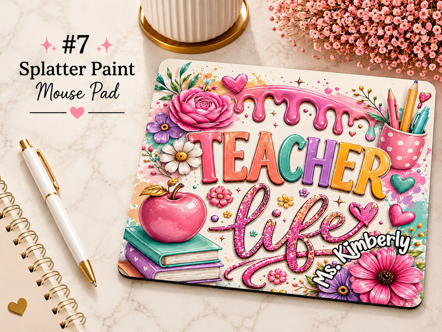 Personalized Teacher Mouse Pad | Custom Teacher Gift | School Staff Desk Accessory | Optional Name Personalization