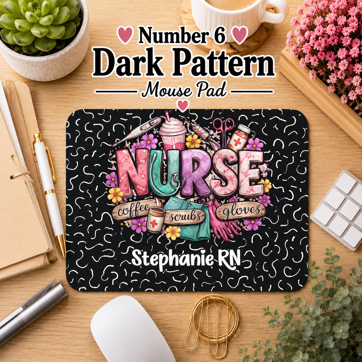 Personalized Nurse Mouse Pad – Custom Name Healthcare Mouse Pad – RN, LPN, CNA, Medical Assistant Desk Accessory