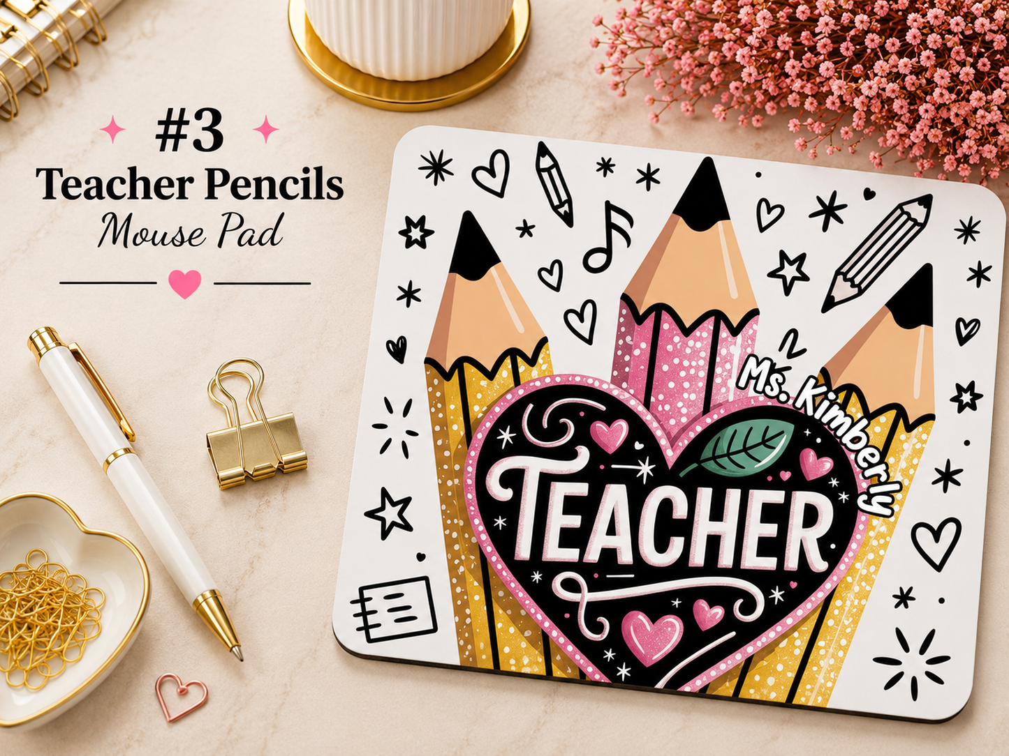 Personalized Teacher Mouse Pad | Custom Teacher Gift | School Staff Desk Accessory | Optional Name Personalization