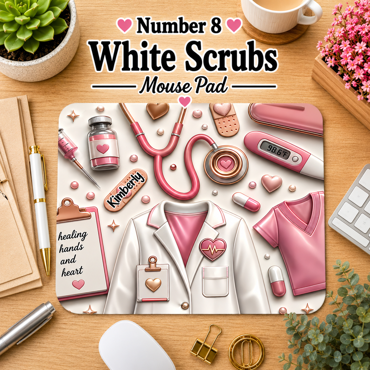 Personalized Nurse Mouse Pad – Custom Name Healthcare Mouse Pad – RN, LPN, CNA, Medical Assistant Desk Accessory