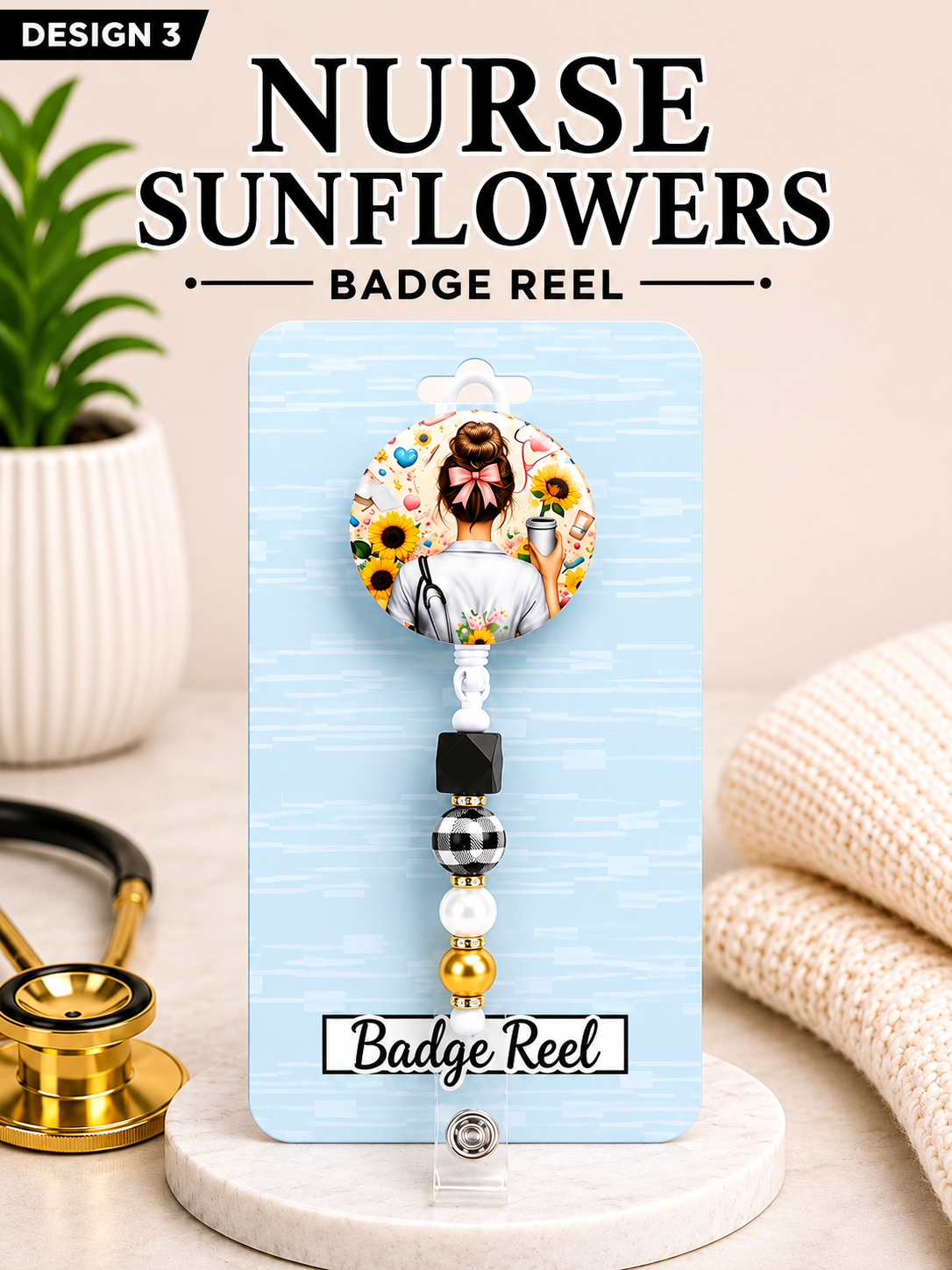 Nurse Design Retractable Badge Reel | Beaded Nurse ID Holder | Cute RN Badge Reel | Healthcare Worker Gift